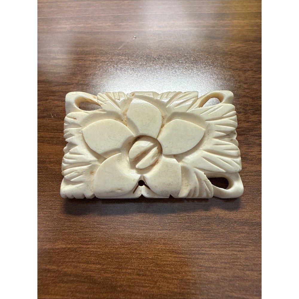Vintage Artisan Celluloid Carved Rose Flower Brooch Pin 1940's Hand Carved